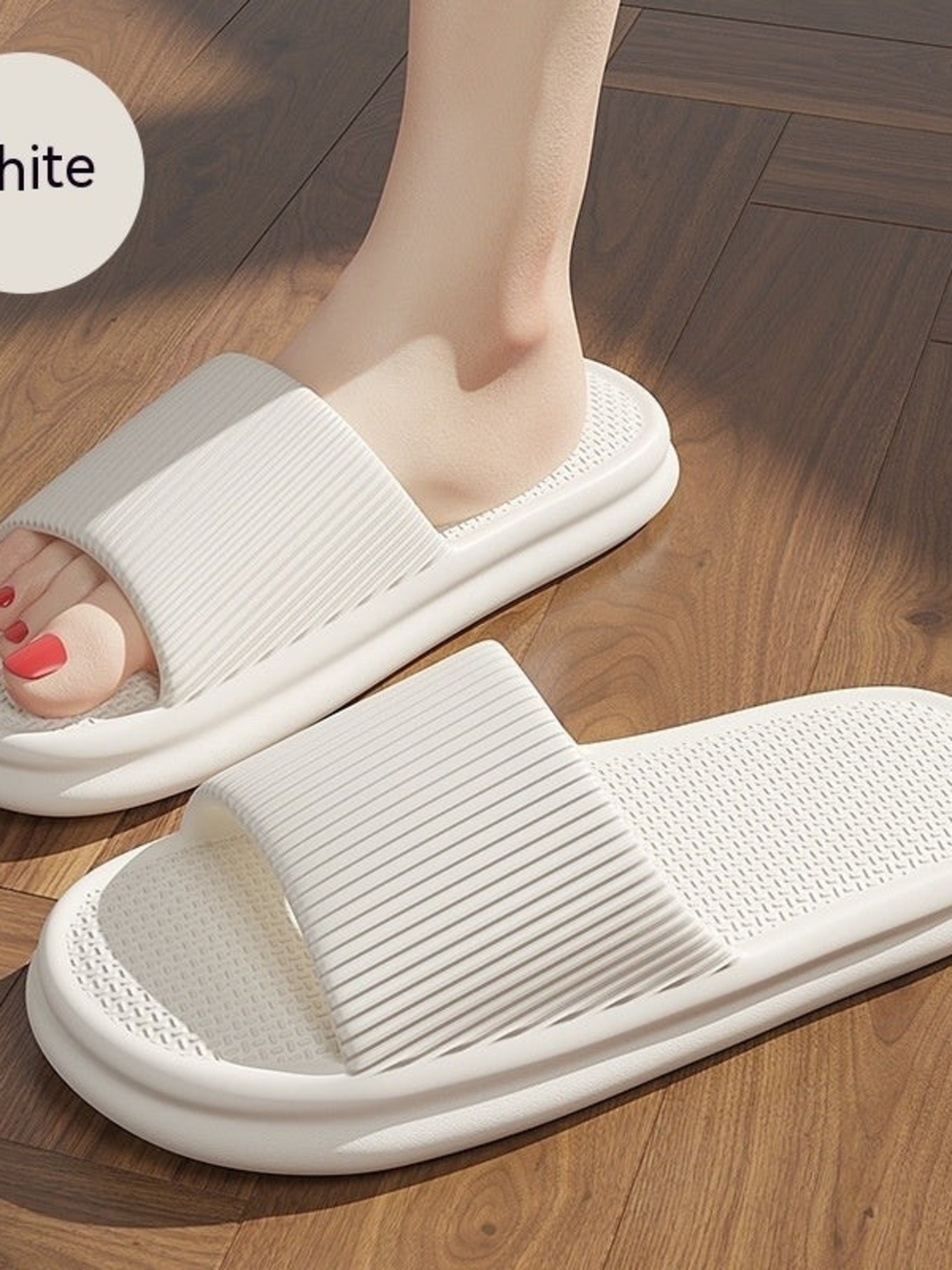 White Women's Slide Slippers - Lightweight Comfort
